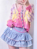 GORUNRUN-Ins Style Street Fashion Pink and Purple Flame Button Knit Cardigan