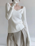 GORUNRUN-Ins Style Street Fashion Solid Color Sweetheart Neck Knit Top