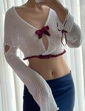 GORUNRUN-Ins Style Street Fashion Bowknot Decor Crochet Hollow Out Crop Top