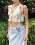 GORUNRUN-Ins Style Street Fashion Lace Trim V Neck Backless Crop Camisole