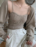 GORUNRUN-Ins Style Street Fashion Pearl Camisole Top Knit Two-piece Sweater