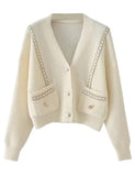 GORUNRUN-Ins Style Street Fashion Loose V-Neck Double Shoulder Chain Button Knit Cardigan