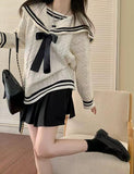 GORUNRUN-Ins Style Street Fashion Preppy Bow Loose Navy Neck Sweater