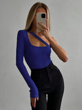 GORUNRUN-Ins Style Street Fashion Knit One-Sleeve Asymmetric Bodysuit