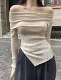 GORUNRUN-Ins Style Street Fashion Asymmetrical Rib Knit Long Sleeve One shoulder top