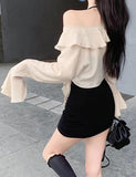 GORUNRUN-Ins Style Street Fashion Ruffled Cardigan & Halter Neck Wrap Hip Skirt Co Ord Sets