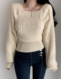 GORUNRUN-Ins Style Street Fashion Solid Color Twist Square Neck Sweater