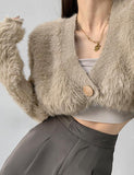 GORUNRUN-Ins Style Street Fashion Solid Color Plush Crop Cardigan