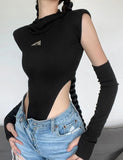 GORUNRUN-Ins Style Street Fashion Black Sleeve Technical Bodysuit