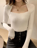 GORUNRUN-Ins Style Street Fashion Long Sleeve Solid Slim Knit Sweater For