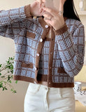 GORUNRUN-Ins Style Street Fashion Pink Check Knit Cropped Slip Coat