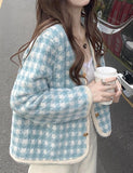 GORUNRUN-Ins Style Street Fashion Check Button Knit Plaid Cardigan Gentle   Tops