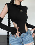 GORUNRUN-Ins Style Street Fashion Black Sleeve Technical Bodysuit