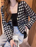 GORUNRUN-Ins Style Street Fashion Check Button Knit Plaid Cardigan Gentle   Tops