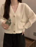 GORUNRUN-Ins Style Street Fashion Loose V-Neck Double Shoulder Chain Button Knit Cardigan