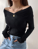 GORUNRUN-Ins Style Street Fashion Knitted Off-shoulder Slim V-neck One-shoulder Sweater