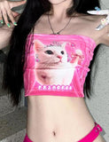 GORUNRUN-Ins Style Street Fashion Reversible Cat Bat Print Bandeau Vest