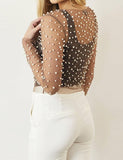 GORUNRUN-Ins Style Street Fashion Pearl Decor See-through Top For