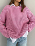 GORUNRUN-Ins Style Street Fashion Solid Color Casual Loose Long Sleeve Crew Neck Sweater