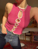 GORUNRUN-Ins Style Street Fashion Crochet Cut-out Contrast Color Tank Top