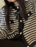 GORUNRUN-Ins Style Street Fashion Houndstooth Bow Knit Cardigan