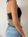 GORUNRUN-Ins Style Street Fashion Faux Fur Trim Patched Halter Crochet Camisole