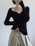 GORUNRUN-Ins Style Street Fashion Solid Color Sweetheart Neck Knit Top