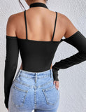 GORUNRUN-Ins Style Street Fashion Sling Halter Top   Off-the-Shoulder Bodysuit