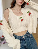 GORUNRUN-Ins Style Street Fashion Cherry Twist Top Two-Piece Knit Cardigan