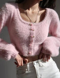 GORUNRUN-Ins Style Street Fashion Retro Pink High Waist Short Slim Fit Slim Long Sleeve Sweater