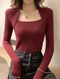 GORUNRUN-Ins Style Street Fashion Long Sleeve Solid Slim Knit Sweater For