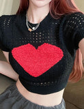 GORUNRUN-Ins Style Street Fashion Heart Pattern Hollow Out Crop Top