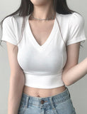 GORUNRUN-Ins Style Street Fashion Solid Color V Neck Casual Crop Top