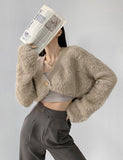 GORUNRUN-Ins Style Street Fashion Solid Color Plush Crop Cardigan