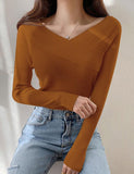 GORUNRUN-Ins Style Street Fashion Knitted Off-shoulder Slim V-neck One-shoulder Sweater