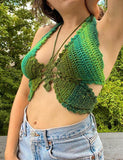 GORUNRUN-Ins Style Street Fashion Halter Neck Backless Butterfly Design Knitted Slim Crochet Vest