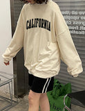 GORUNRUN-Ins Style Street Fashion California Print Beige Loose Pullover Sweatshirt