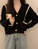 GORUNRUN-Ins Style Street Fashion Loose V-Neck Double Shoulder Chain Button Knit Cardigan