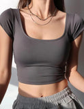 GORUNRUN-Ins Style Street Fashion Solid Color Square Neck Casual Crop Top