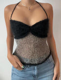 GORUNRUN-Ins Style Street Fashion Faux Fur Trim Patched Halter Crochet Camisole