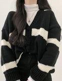 GORUNRUN-Ins Style Street Fashion Contrast Color Striped Cardigan