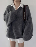 GORUNRUN-Ins Style Street Fashion Oversize Vintage Lazy Loose Plush V-Neck Sweater For