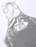 GORUNRUN-Ins Style Street Fashion Glitter Letter Graphic Cutout Halter Camisole