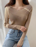 GORUNRUN-Ins Style Street Fashion Knitted Off-shoulder Slim V-neck One-shoulder Sweater