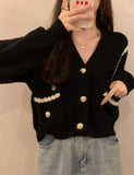 GORUNRUN-Ins Style Street Fashion Loose V-Neck Double Shoulder Chain Button Knit Cardigan