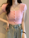 GORUNRUN-Ins Style Street Fashion Square Neck Fluffy Crop Top