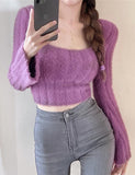 GORUNRUN-Ins Style Street Fashion Knit Spice Girls Cropped Square Neck Sweater