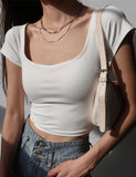 GORUNRUN-Ins Style Street Fashion Solid Color Square Neck Casual Crop Top