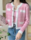 GORUNRUN-Ins Style Street Fashion Pink Check Knit Cropped Slip Coat