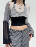 GORUNRUN-Ins Style Street Fashion Colorblock Hollow Out Crochet Super Crop Top